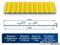 Профнастил С9 рал 1018 0,5 ХП