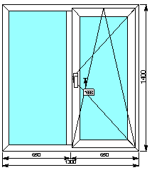 Окно пластиковое двухкамерное Rehau Blitz, 1300х1400 мм двухстворчатое