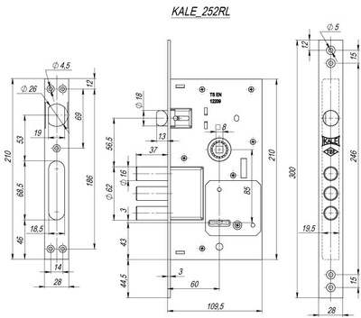 Замок врезной 252 rl kale сувальдный