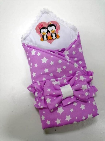 Конверт для новорожденного на выписку демисезон Пингвинчики розовый Детский сон