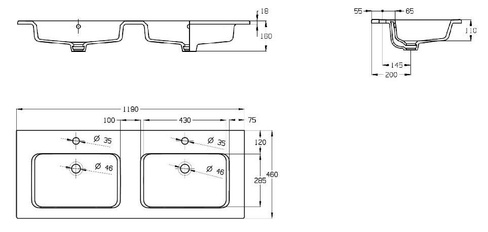 Раковина Roca The Gap 120 двойная, 2 отверстия 3279A0000