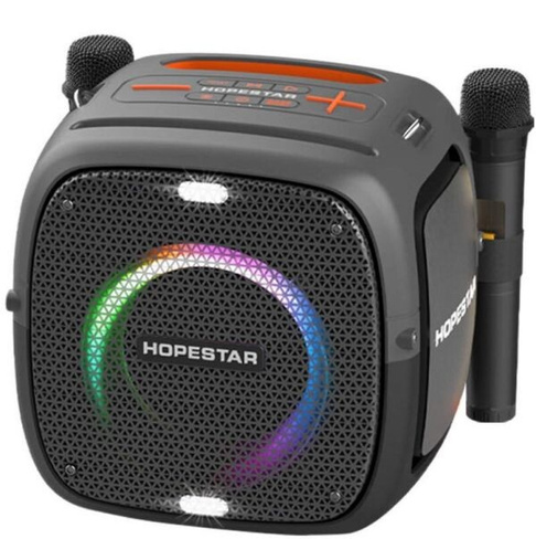 Колонка Hopestar Party One 80W с двумя микрофонами СЕРЫЙ