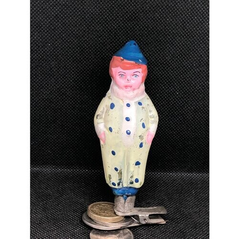 Елочная игрушка СССР мальчик Ребёнок в костюме клоуна, в горошек Стекло 58 Нет бренда
