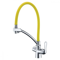 Смеситель Lemark Comfort для кухни под питьевую воду, гибкий излив хром, желтый LM3070C-Yellow