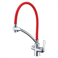 Смеситель Lemark Comfort для кухни под питьевую воду, гибкий излив хром, красный LM3070C-Red