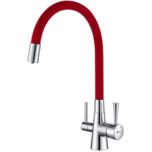Смеситель для кухни Lemark Comfort LM3075C-Red с высоким гибким изливом и краном для питьевой воды хром, красный