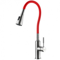 Смеситель для кухни Lemark Expert LM5082S-Red с гибким изливом и выдвижным душем хром, красный