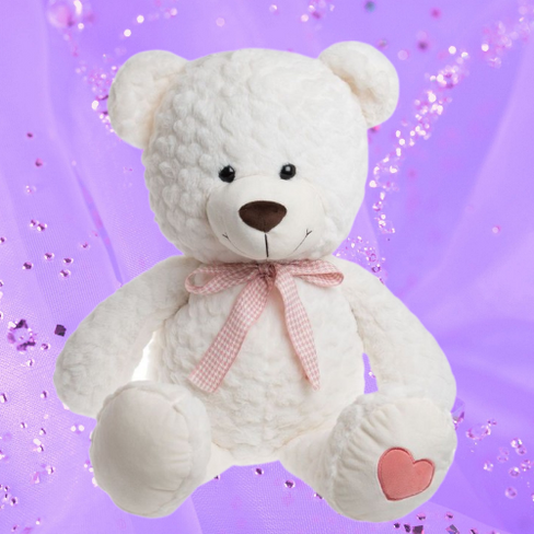 Мягкая плюшевая игрушка белый Мишка Медведь 50 см с розовым сердечком на лапе