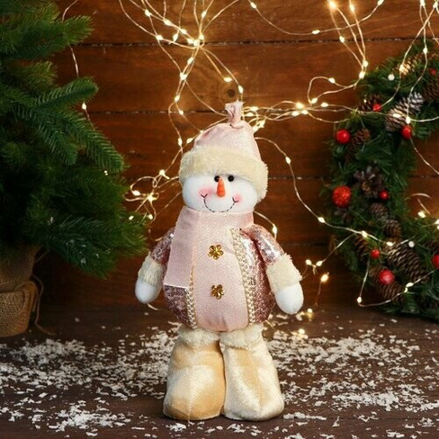 Мягкая игрушка "Снеговик в костюме с цветочками" стоит, 13х27 см, розовый (комплект из 3 шт) Зимнее волшебство