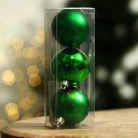 Набор ёлочных шаров "Исполнения желаний!", пластик, d-6, 3 шт, зелёный с золотом Зимнее волшебство