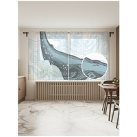 Тюль для кухни и спальни JoyArty "Китовая мощь", 2 полотна со шторной лентой, 145x180 см.