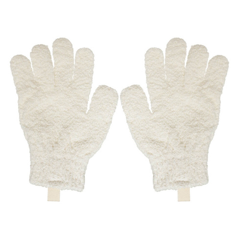 Перчатка для мытья тела, 21 см, 2 шт, отшелушивающая, полиэстер, молочная, Unique spa