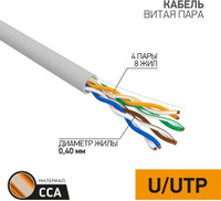 Кабель/переходник ProConnect Кабель витая пара омедненный U/UTP Light, CAT 5, PVC, 4PR, 26AWG, INDOOR, SOLID, серый, 305