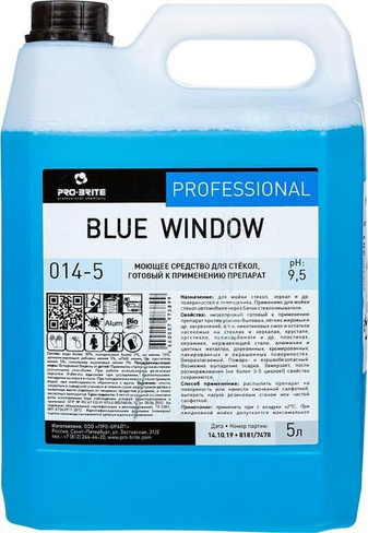 Бытовая химия Pro-Brite Профессиональное моющее средство для стекол Blue Window 5 литров