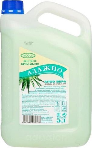 Для ванны и душа Aqualon Крем-мыло Адажио Алоэ вера антибактериальное 5 л 4603580004206