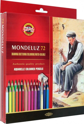 Карандаш Koh-I-Noor Карандаши цветные акварельные 72 цвета, Mondeluz 3714, точилка, кисть 2 штуки, картонная упаковка, е