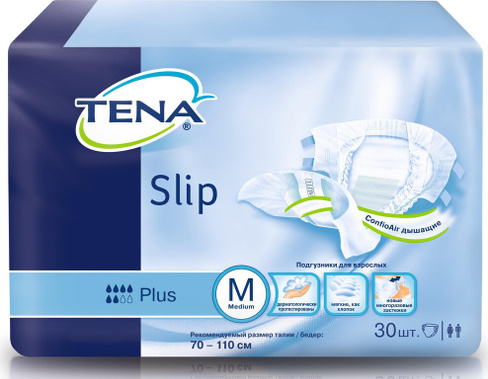 Средство по уходу за больными TENA Slip Plus подгузники для взрослых разм. M (70–110 см), 30 шт