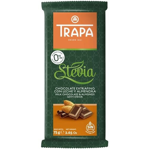Шоколад молочный TRAPA с миндалем, со стевией ЧТМ fantasy brands