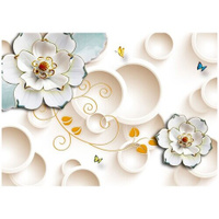 Белые цветы и бабочки - Виниловые фотообои, (211х150 см) Модный Дом
