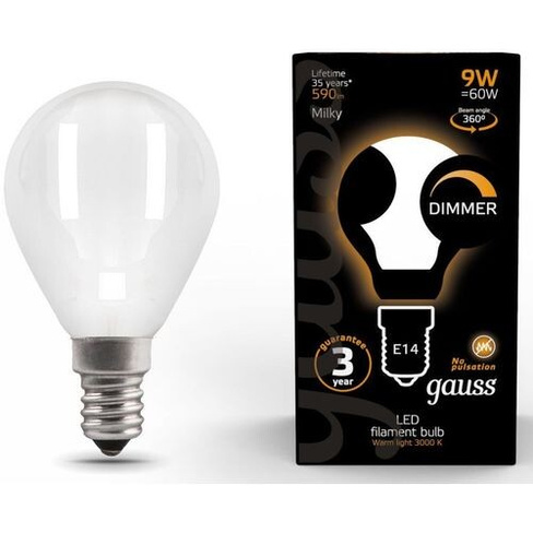 Упаковка ламп LED GAUSS E14, шар, 9Вт, 105201109-D, 10 шт.