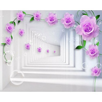 Моющиеся виниловые фотообои Белый туннель и сиреневые розы 3D, 300х240 см GrandPik